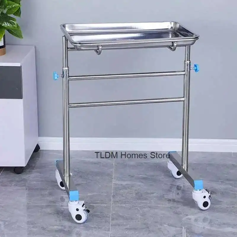 Thickened 304 Stainless Steel Auxiliary Cart with Wheels Multifunctional Medical Tray Rack Organizer Cart Medical Tool Trolley
