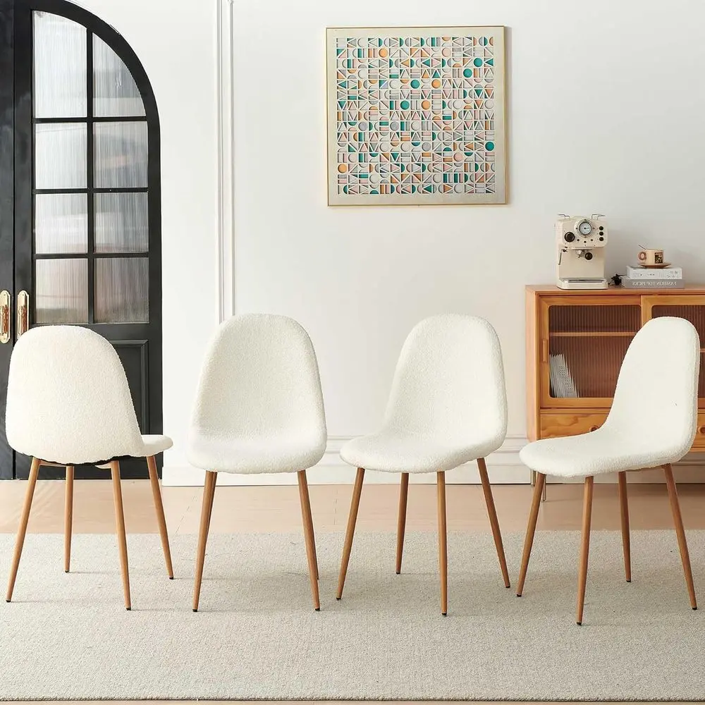 

Set of 4 Upholstered Dining Chairs, White Comfortable Fabric, Ideal for Living Room, Bedroom, and Space-Saving Dining Areas