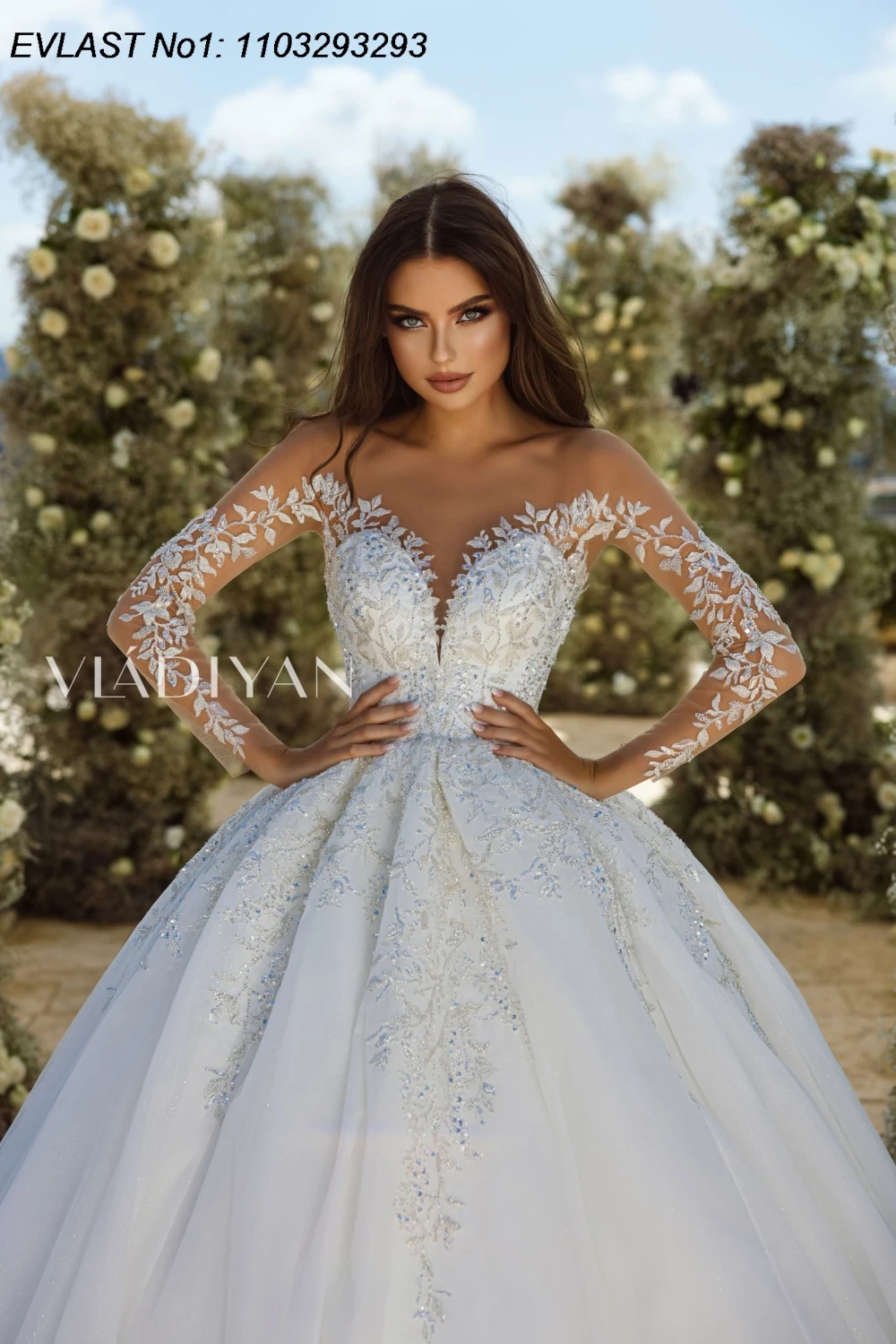 EVLAST Suknia Ślubna w Stylu Vintage, Linia A, Długi Rękaw, Koraliki, Koronkowe Aplikacje, Olśniewająca Suknia Ślubna, Robe De Mariee TBD114