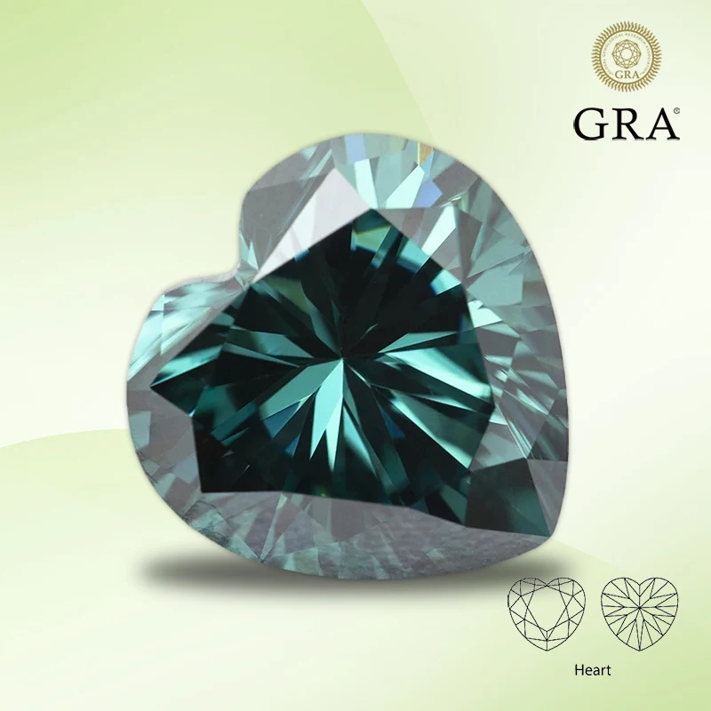 

Moissanite Gemstone Primary Color Emerald Green Heart Cut Lab Grown Diamond for Women Jewelry Making Materials with GRA Report