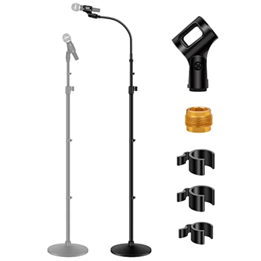 

Microphone Stand, Mic Stand Detachable Gooseneck Mic Floor Stand Height Adjustable from 32 to 70 with Weighted Round Base for B