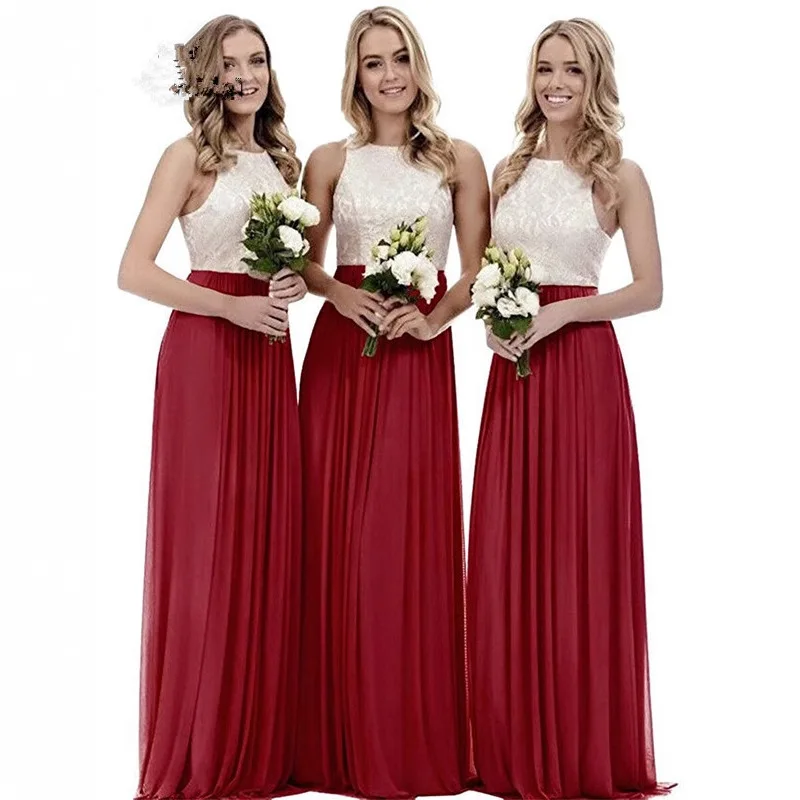 

Elegant Bridesmaid Dresses For Women Sister Group Lace Embroidery High Neck Sleeveless Formal Wedding Party Evening Gown