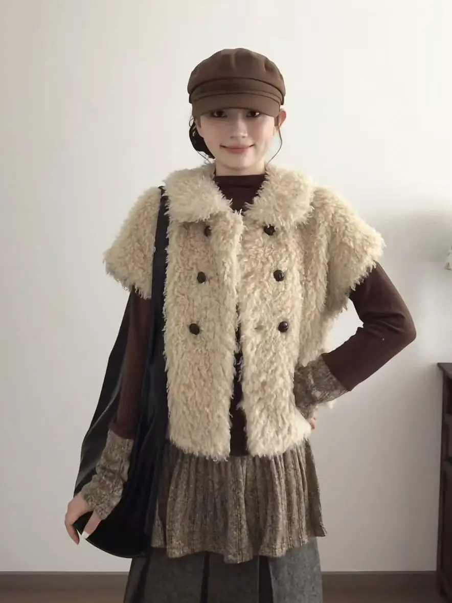 

Gagarich модный короткий жилет для девочек 2025 года в стиле ретро, верхняя шуба из ягненка, жилет на осень-зиму, нишевое дизайнерское плюшевое пальто, универсальный топ