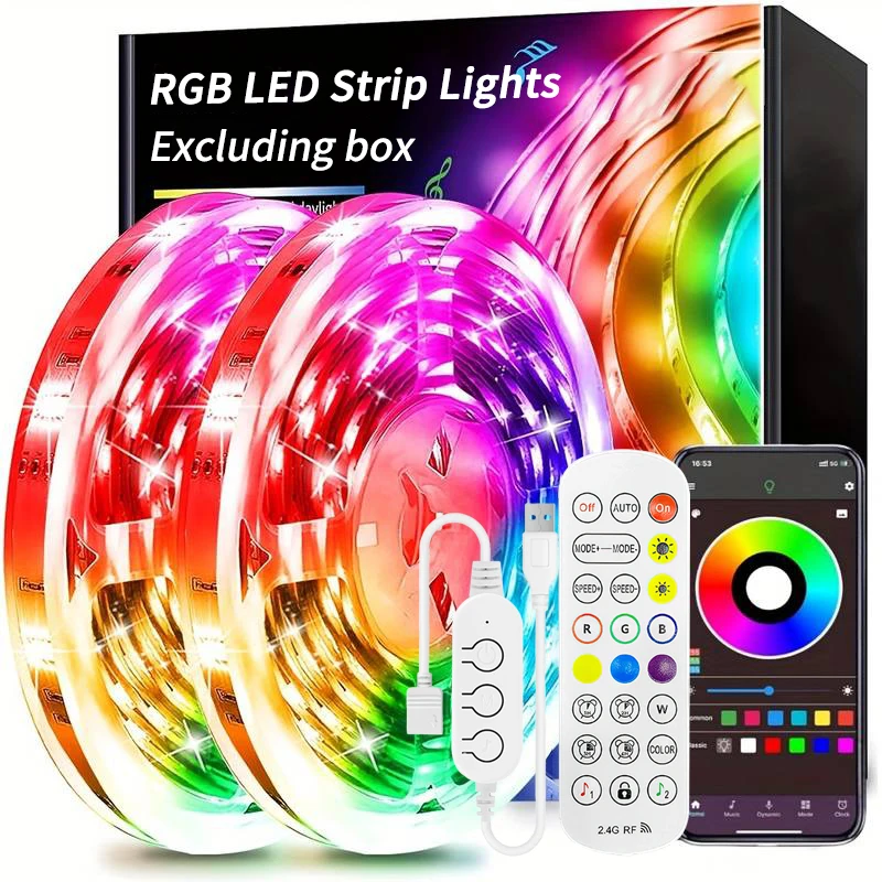 Tira de Luces Led RGB, 5m, 10m, 15m, luz Led para habitación con Control por aplicación, cinta Flexible, Luces, cinta Led para decoración de habitación y dormitorio