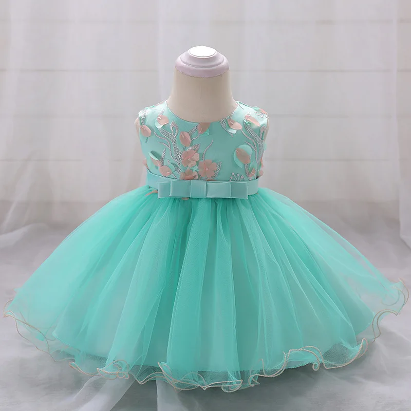 

Baby Girl Dress Flower Sequin Bow Birthday Dress Three-dimensional Flower Mesh Princess Dresses Wedding Party Flower Girl Dress