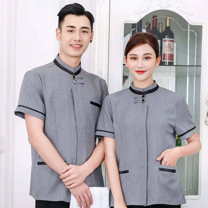 Service Uniform Short Sleeve Summer Linen Breathable Men's and Women's Hospital Office Building Property Cleaning Cloth