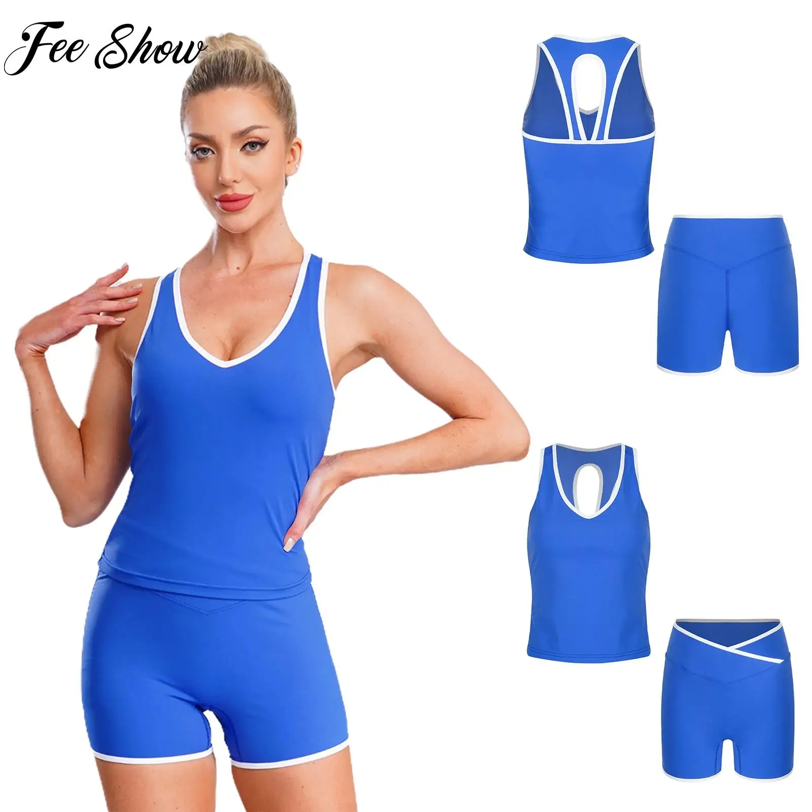 

Women Yoga Workout Sportswear Set Sleeveless Removable Chest Vest Tank Top+Shorts Compression Active Wear for Jogging Gymnastics