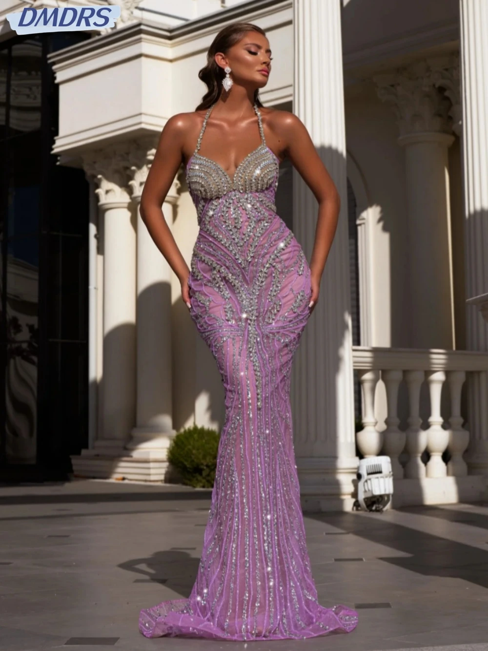 

Hand-made Rhinestones Cocktail Dresses Sexy Halter Backless Evening Dress 2025 Luxury Sheath Prom Gown Customized Robe De Mariée