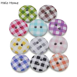 50pcs Mixed Color Grid Optional Round Wooden Buttons Sewing Scrapbook Clothing Gifts Crafts Handwork Accessories 15mm