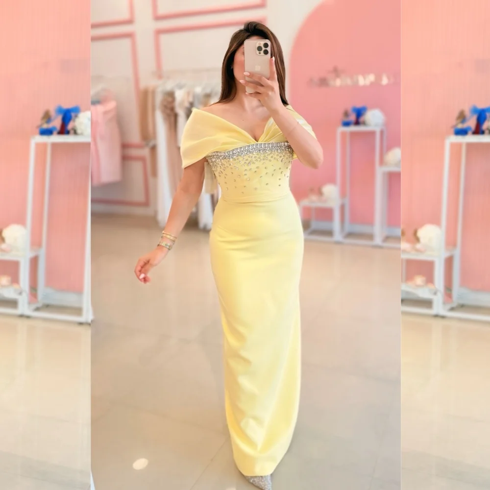 

Customized Sexy Jersey Sequined Pleat Straight Off-the-shoulder Long Dresses Bespoke Occasion Exquisite Modern Style