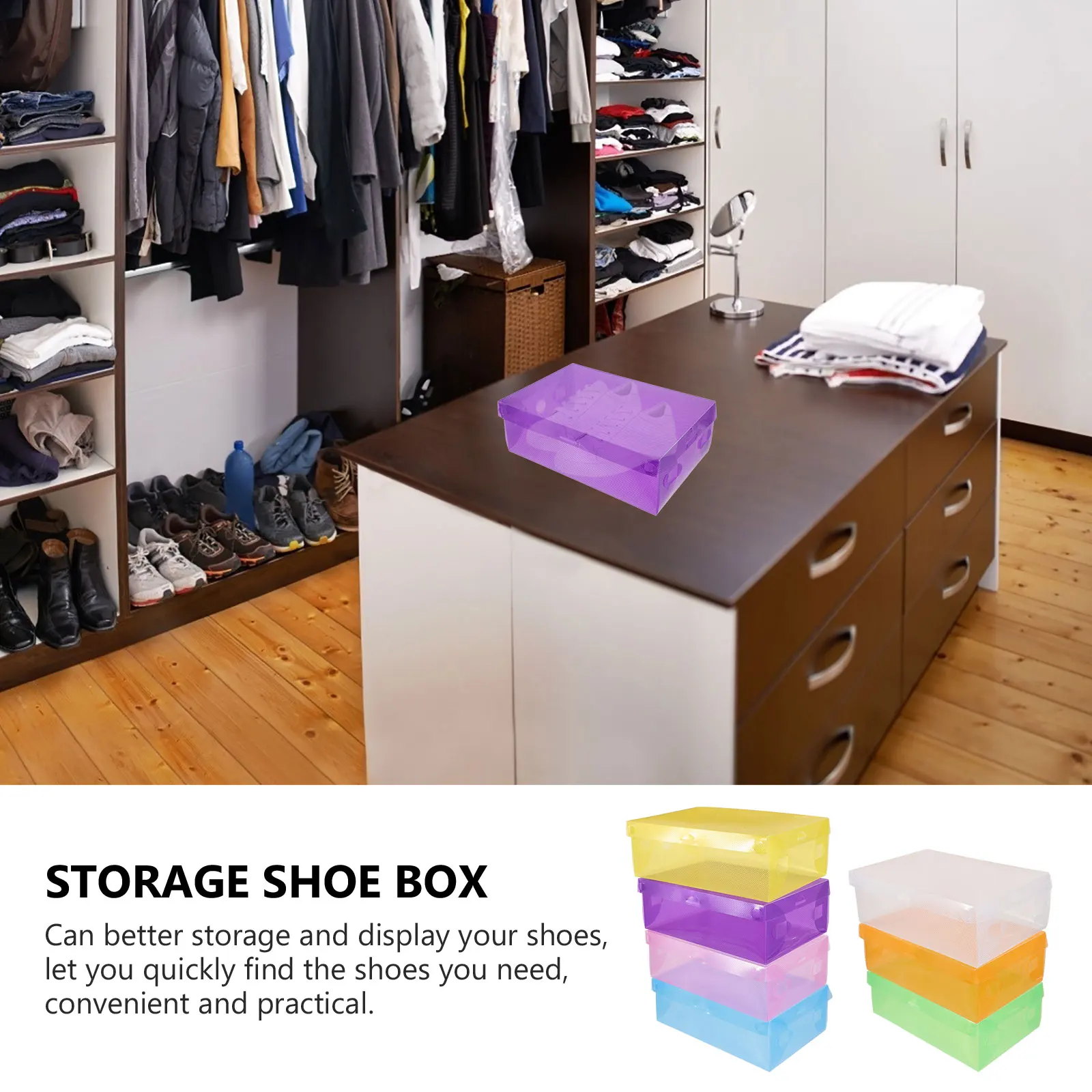 

7pcs Shoe Storage Boxes Thickened Flip Lid Transparent Colored Children Adult Organizer Containers Stackable Display Case