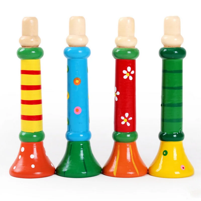 Random colorful musical instrtument toy whistle speaker wooden game for children