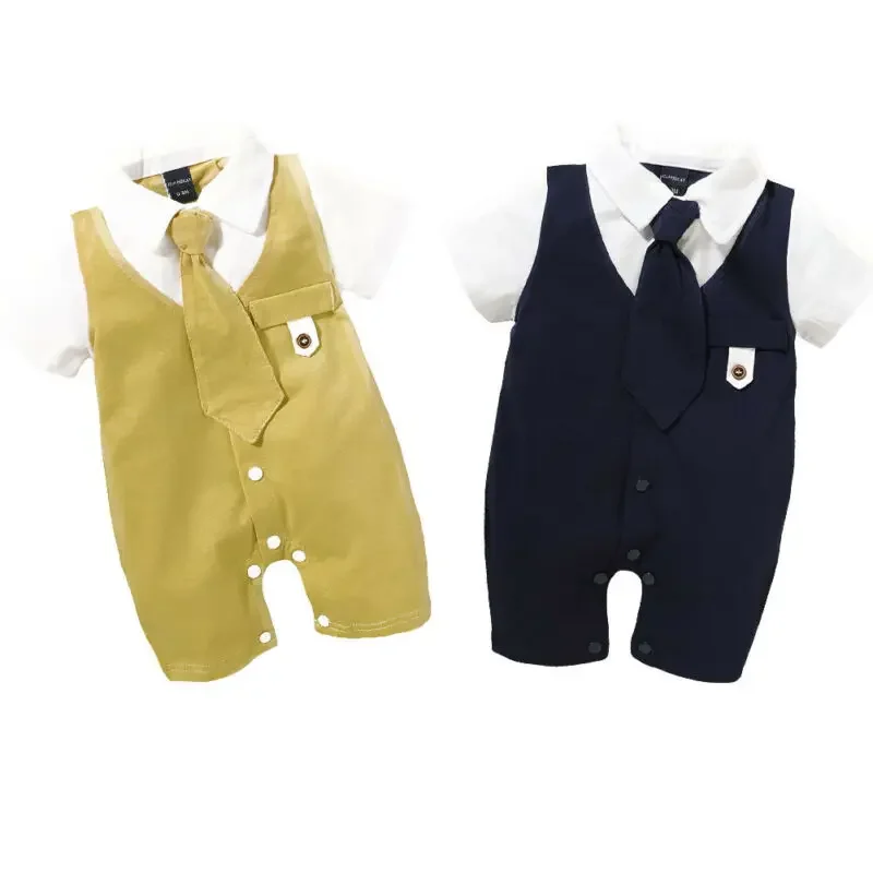 

2020 Baby Summer Clothing Newborn Infant Kids Baby Boys Outfits Sets Tie Jumpsuit Short Sleeve Romper Gentleman Outfits