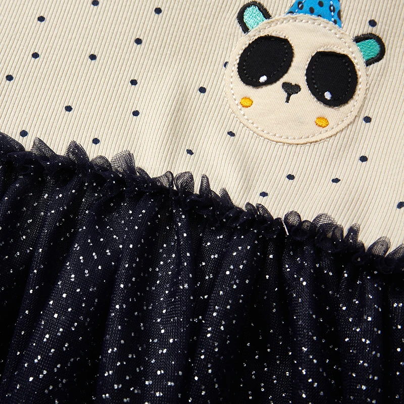 Little maven 2024 Korean New Clothing for Kid Baby Girls Summer Cotton Children Casual Clothes Cartoon Panda Kids Mesh Dresses