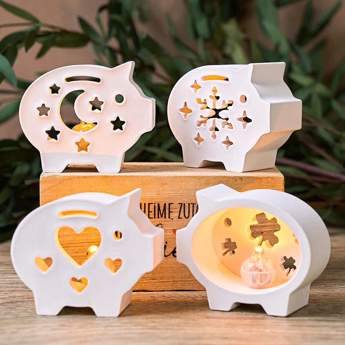 

4 отверстия 3D форма для подсвечника в форме свиньи, ручная работа, полое сердце, звезда, лист, дизайн, подсвечник, светодиодный ночник, силиконовая форма