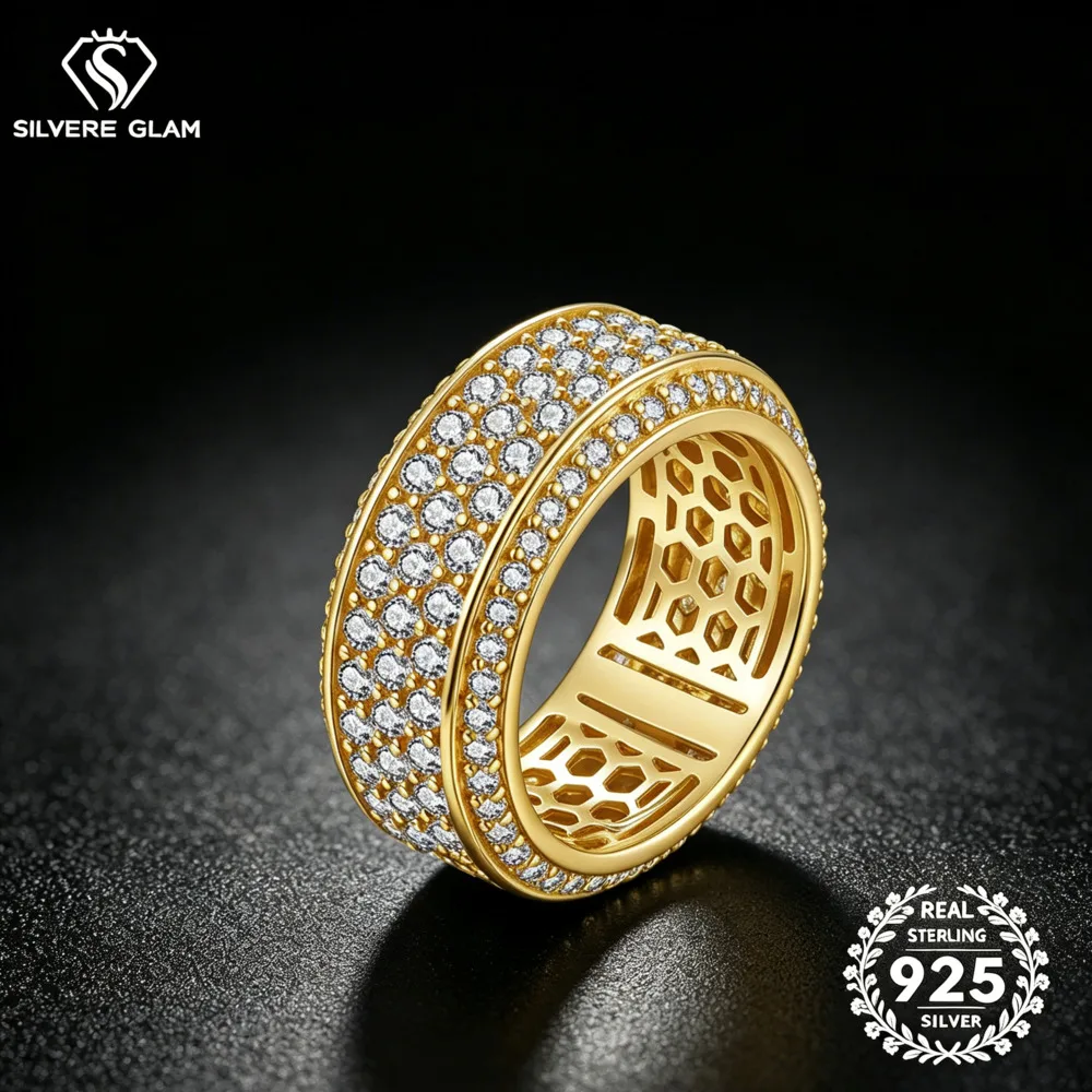 S925 Silver Full Eternity Band Ring D VVS1 Moissanite Pave Setting Wide Band Fine Jewelry Men Wedding Engagement Statement Ring