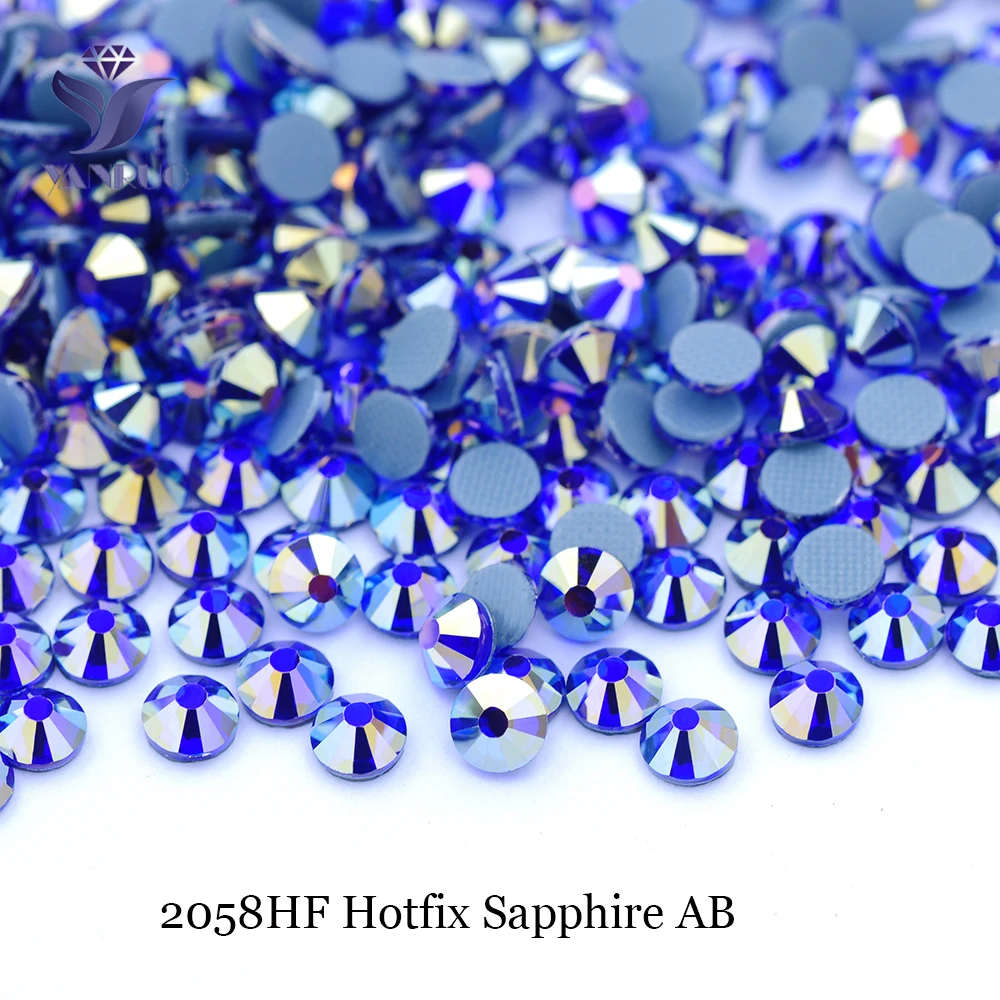 Стразы YANRUO 2058HF SS16 SS20 Sapphire AB Blue Hotfix, приклеиваемые к ткани, для декора одежды