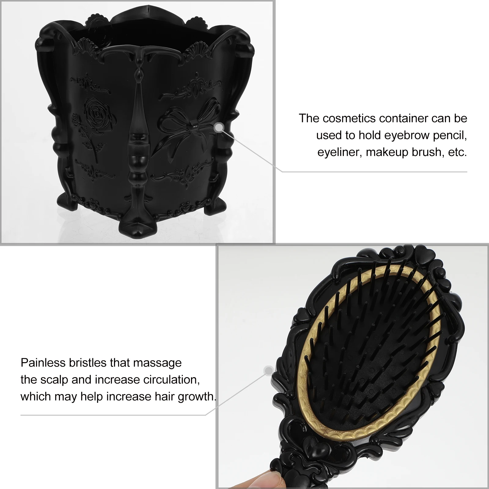 

5 Pcs Dressing Mirror Set Plastic Hair Brush Comb Detangling Scalp Massage Kids Women Men Gift Container Eyeliner