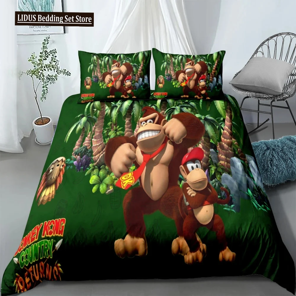 

Monkey Cartoon Donkey Kong Duvet Cover Set King Queen Double Full Twin Single Size Bed Linen Set Cover With Pillowcase Custom