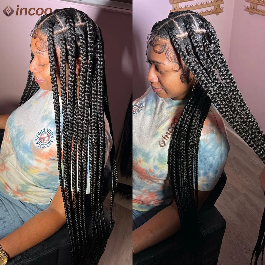 Synthetic Full Lace Big Box Braided Wigs For Women 36Inches Knotless Cornrow Braiding Wig With Baby Hair Jumbo Tribal Braids Wig