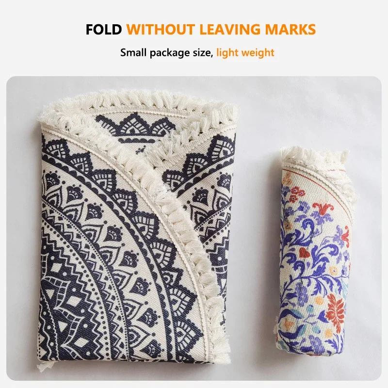 Hand Woven Cotton Linen Carpet Retro Bohemian Round Bedside Geometric Floor Mat Living Room Home Decor Boho Mandala Tassel Rug 4