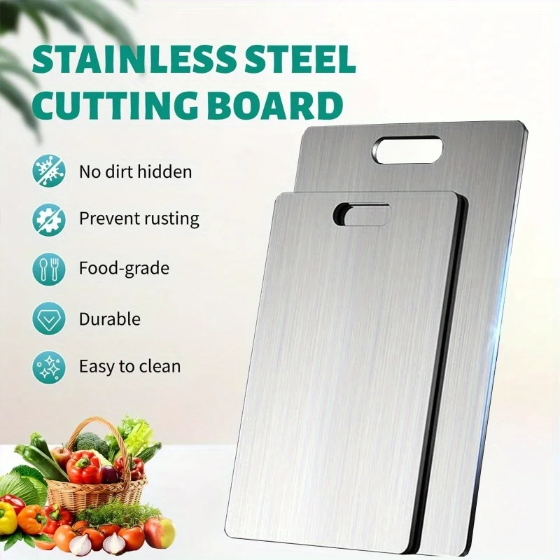 3 шт. разделочные доски из нержавеющей стали — толстые пищевые доски для мяса, овощей и фруктов |   Можно мыть в посудомоечной машине и нож
