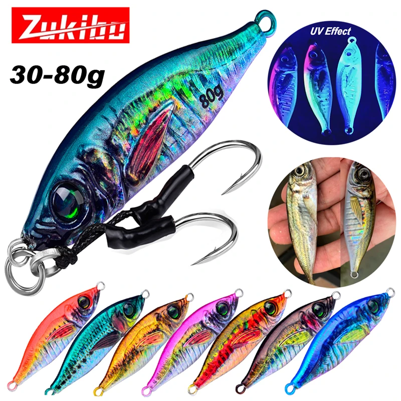 Zukibo Metal Lures Micro Jigging Lure 3D Print Little Jack Vib Slow Shore Casting Spoon Bait With Assist Hooks Seawater Lures