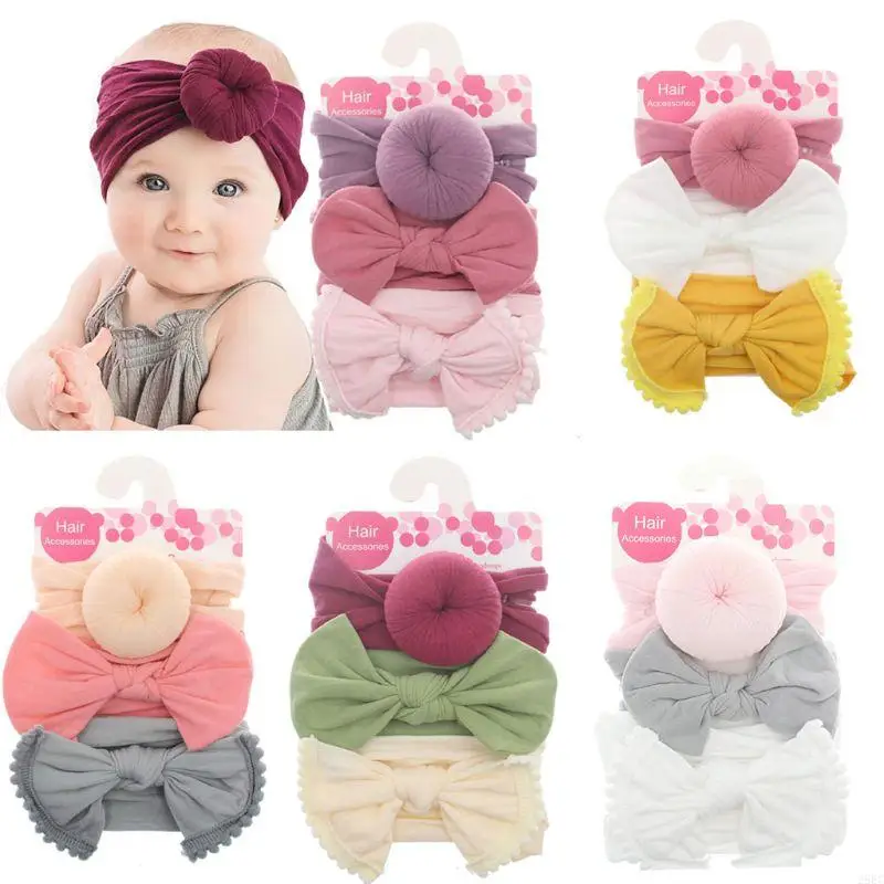 28EC 3 stks/set Nylon Hoofdband Boog Hoofdbanden Voor Kinderen Meisjes Haar Meisjes Tulband Haarband Nylon Headwraps Peuter Baby