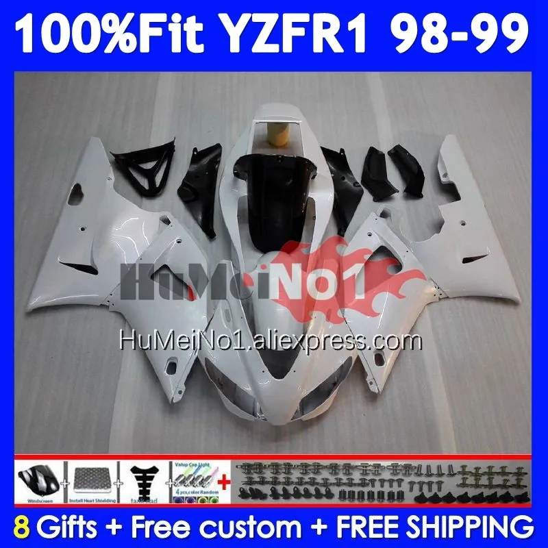 Injection Body For YAMAHA YZF R 1 1000 CC YZF R1 Pearl White YZF1000 363No.9 YZFR1 98 99 YZF-1000 YZF-R1 1998 1999 OEM Fairing