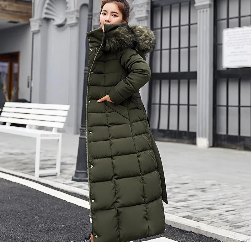 여성용 코튼 파카 코트 신상 겨울 무릎 위 길이 루즈핏 큰 털 카라 후드 따뜻한 두꺼운 패딩 오버코트