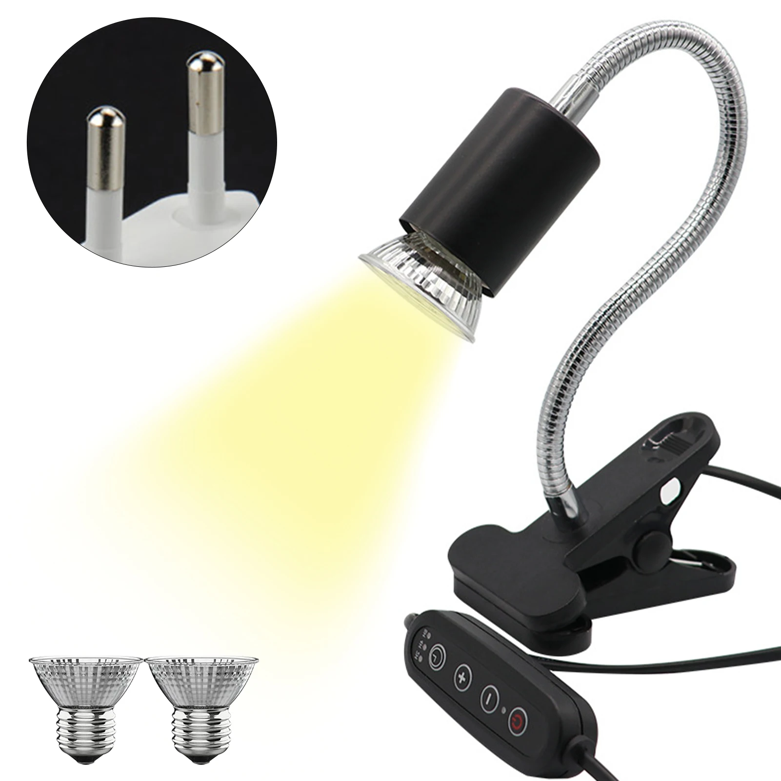 E27 كليب على معقوفة مع 2 لمبات LED الزواحف مصباح الحرارة البرمائية السحلية ثعبان UVA UVB عكس الضوء مستلزمات الحيوانات الأليفة زاوية قابل للتعديل
