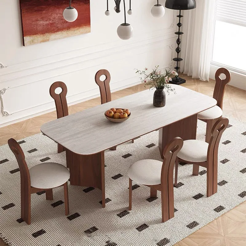 French vintage solid wood travertine slate dining table modern simple rectangular medieval style home small apartment dining tab