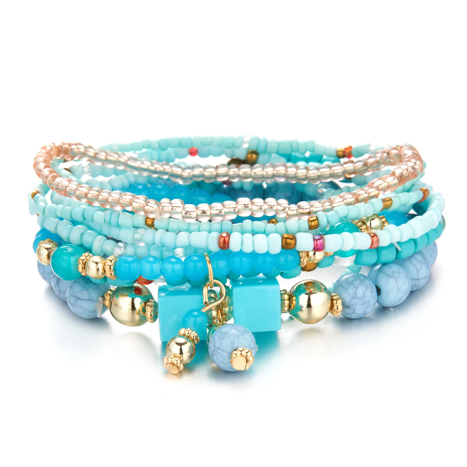 8Pcs Bohemian Stackable Beaded Multilayer Bracelets Multicolor Stretch Charm Jewelry Boho Bracelet Set