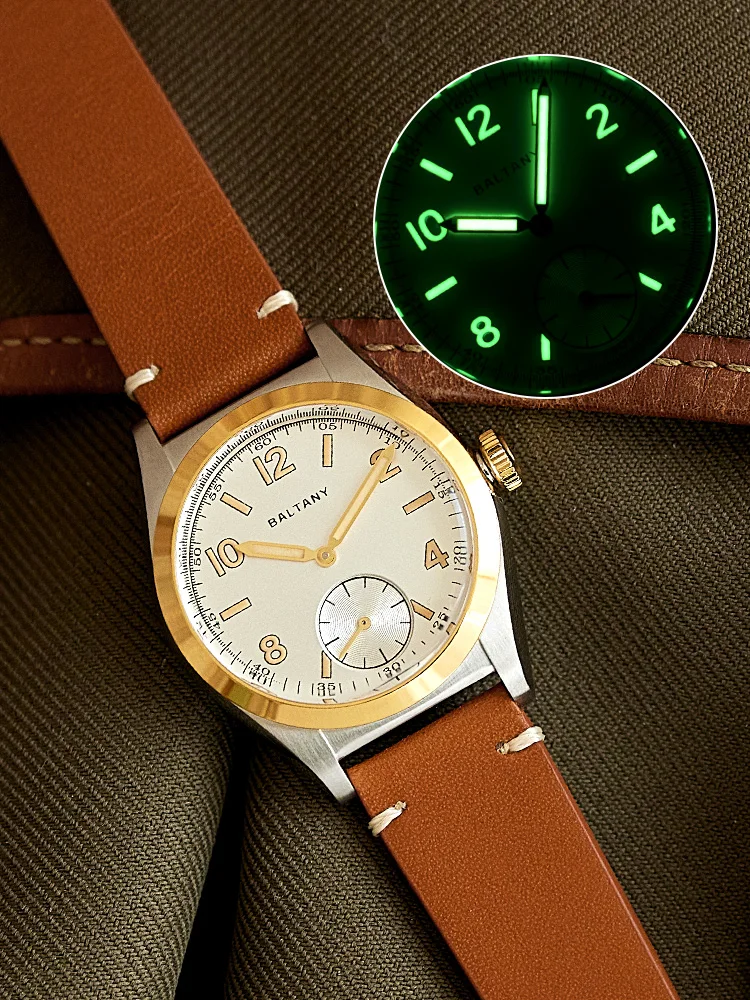 Baltany Retro Bubbleback zegarek Subsecond 100M wodoodporny Luminous VD78 skóra Vintage zegarek kwarcowy