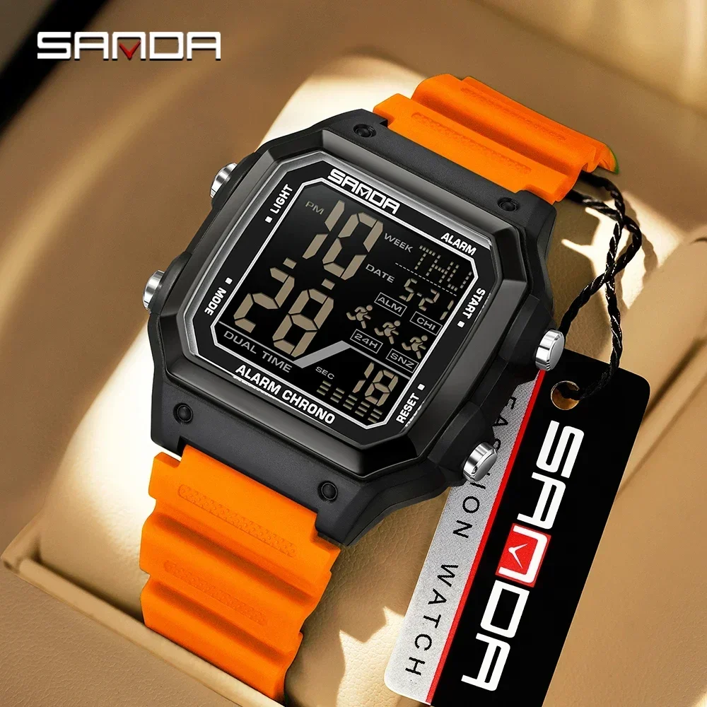 SANDA 6380 Fashion Mens Watch Military Water Resistant Sport Watches Army Big Dial Led Digital Wristwatches Stopwatches For Male