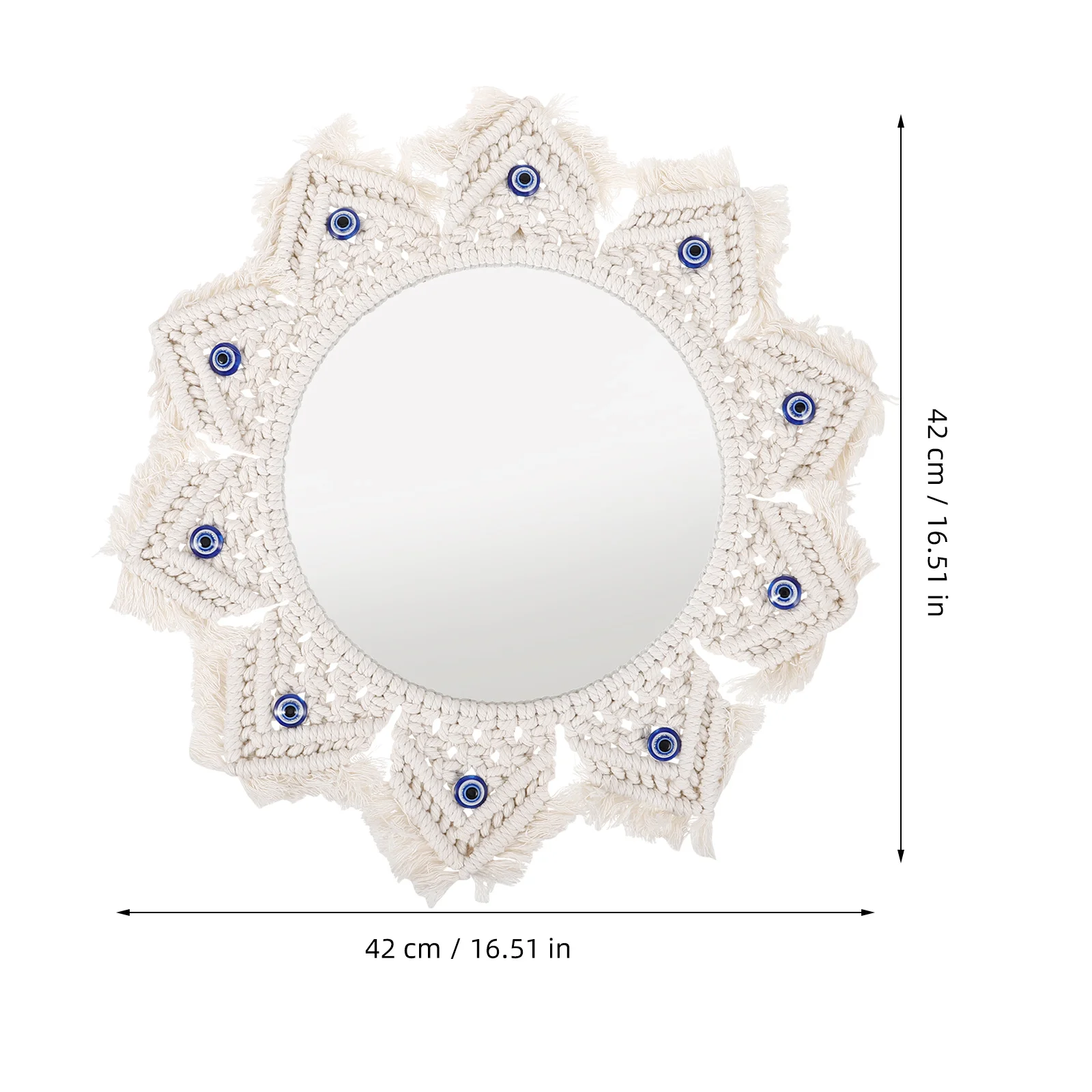 Wall Hanging Woven Mirror Evil Eye Tapestry Cotton Rope Decor Boho Wall Art for Bedroom Living Room Bathroom Nordic Rustic Style