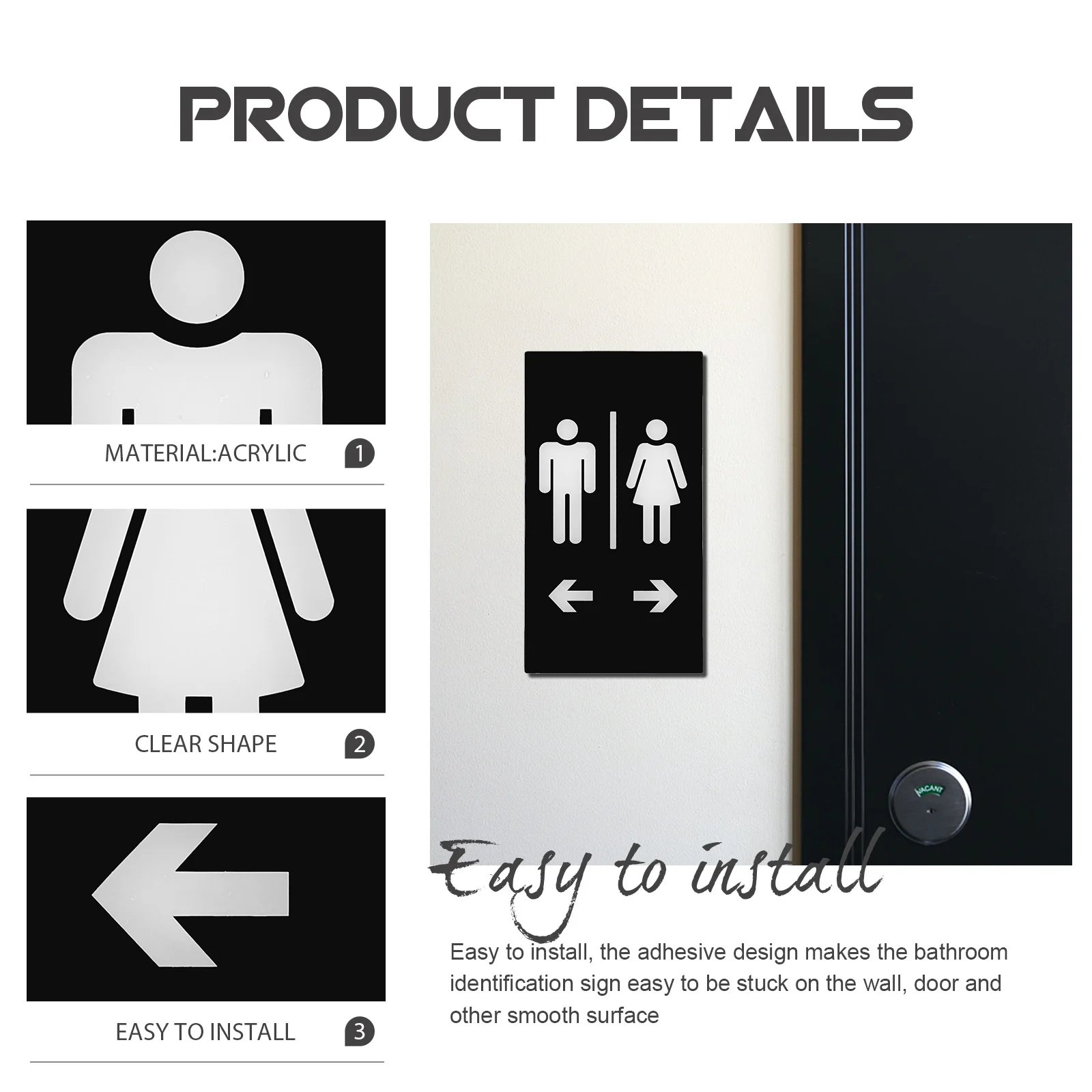 

Acrylic Restroom Sign Men Women Self-Adhesive Toilet Identification Sign Bathroom Door Marker for Office Public Places
