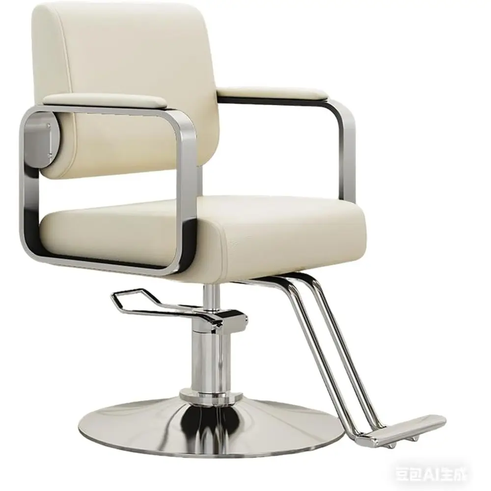 

360° Swivel Heavy Duty Barber Chair with PU Cushion and Carbon Steel Frame (White)
