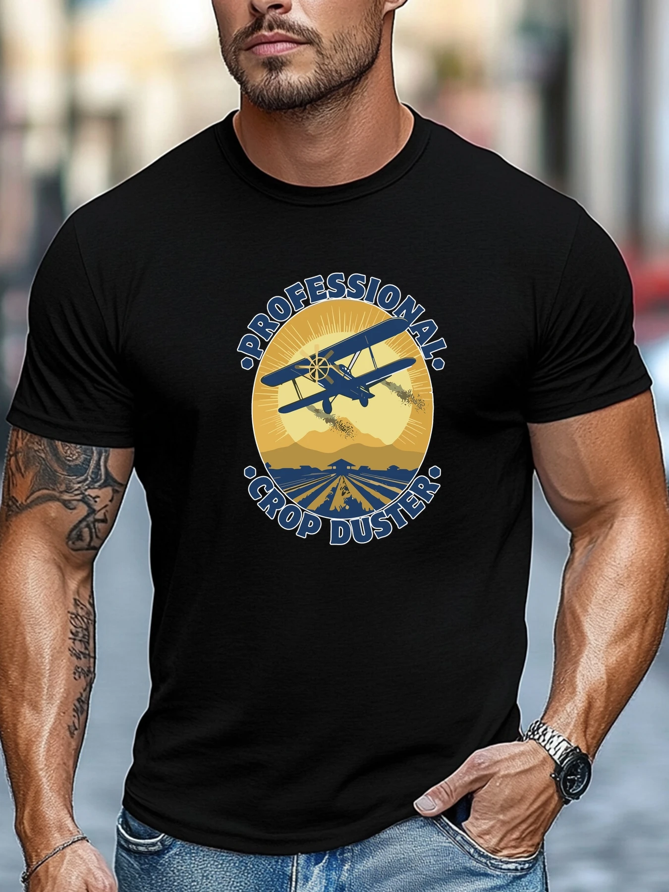 

Men's t shirts Professional Farm Aircraft Graphics Summer Soft Comfort Fit Tee Daily Wear Tops