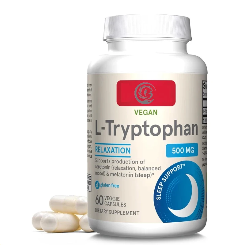 L-Typtophan, 500 mg Nahrungsergänzungsmittel für Stress und emotionale Unterstützung, 60 Kapseln