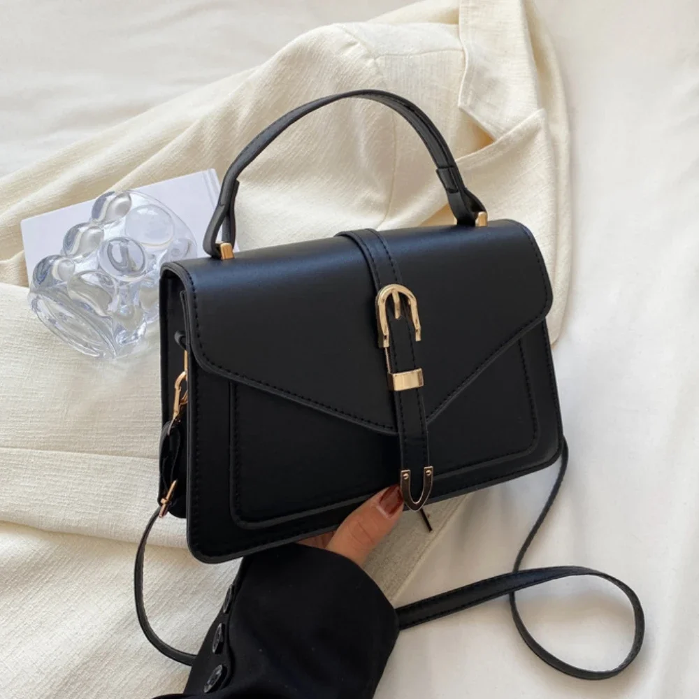 

Fashionable Minimalist Crossbody Bag with Top Handle and Flap for Women Solid Color Square Purse with Simple Design Womens Bag