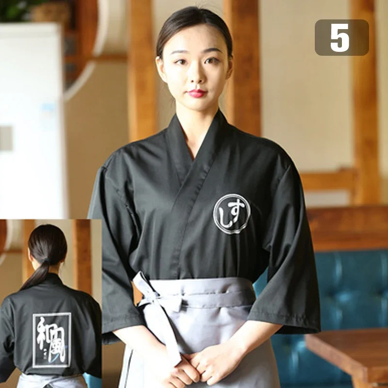 Uniforme de cuisinier unisexe de Style japonais et coréen, chemises, Kimono, vêtements de travail de serveur, hauts de Chef Sushi, salopette de Restaurant, vestes de travail de serveur