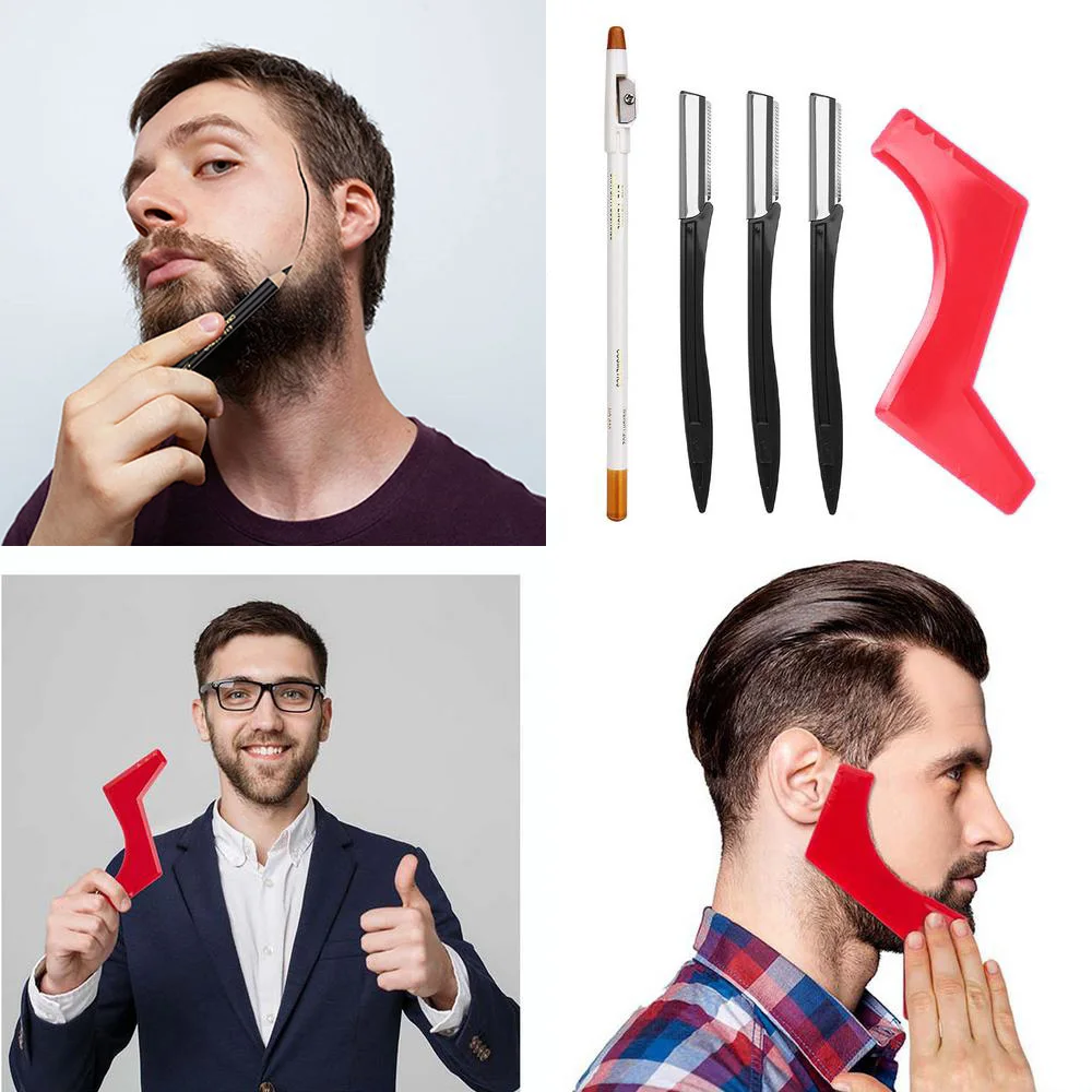 5Pcs Set Men Razors Beard Shaving Tool Kit Man Styling Template Stencil Whiskers Comb Beard Pencil Hair Removal