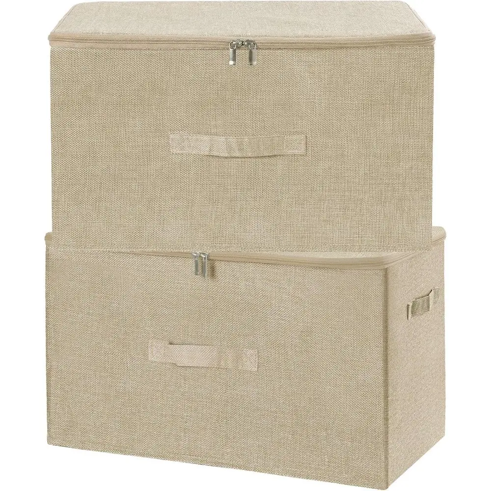 

Набор из 2 складных тканевых коробок для хранения с крышками на молнии, 51,9 кварты, с ручками, моющиеся, из хлопка