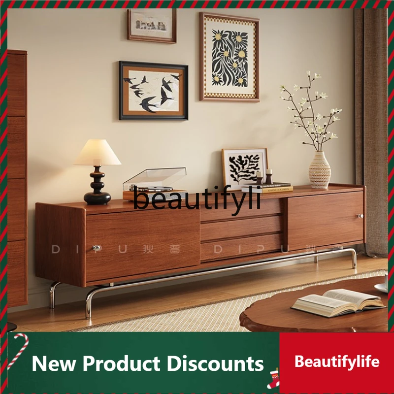 

French Retro Style TV Cabinet Living Room Simple Japanese Solid Wood Cabinet Vintage Style Storage Cabinet
