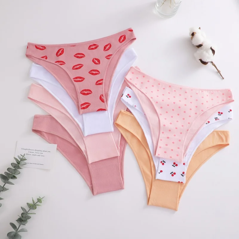 4-teiliges Set Damen Baumwoll-Slips Sexy Niedriggeschnittene Unterhosen Atmungsaktive Unterwäsche für Frauen Dehnbare Slips in Unifarben – Detail 32