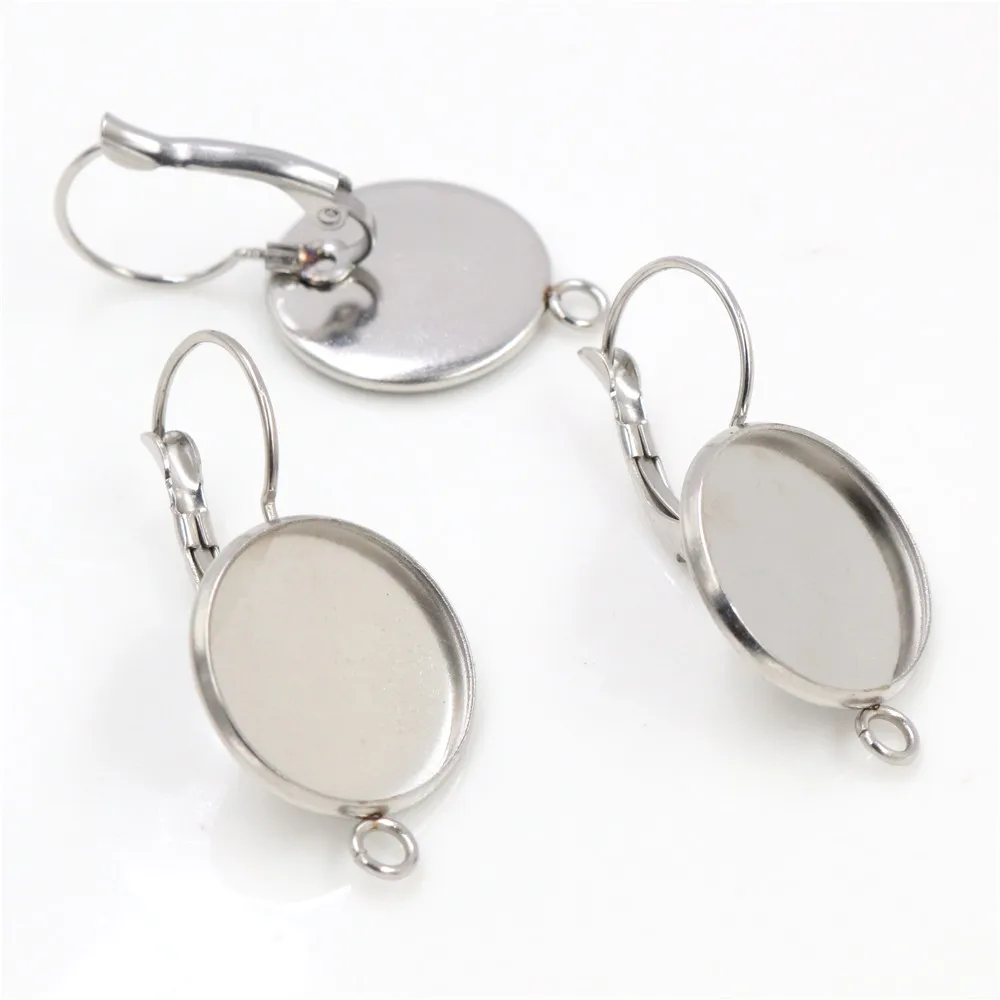 ( No Fade ) 8/10/12/14/16/18/20/25mm 10pcs Stainless Steel one Loop French Lever Back Earrings Base,Fit 8-25mm Glass Cabochons