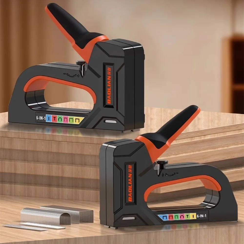 

6 In 1 Manual Nailing Gun Construction Stapler Heavy Duty Nail Woodworking Special Staple Book Household DIY