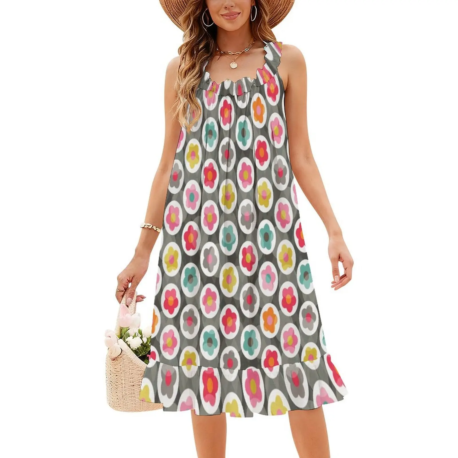فستان ديزي ديزي بنمط ريترو كولورز على طراز بريبي فستان قصير للنساء على شكل حرف a فضفاض مناسب فستان يوم غير رسمي نمط زهور #4