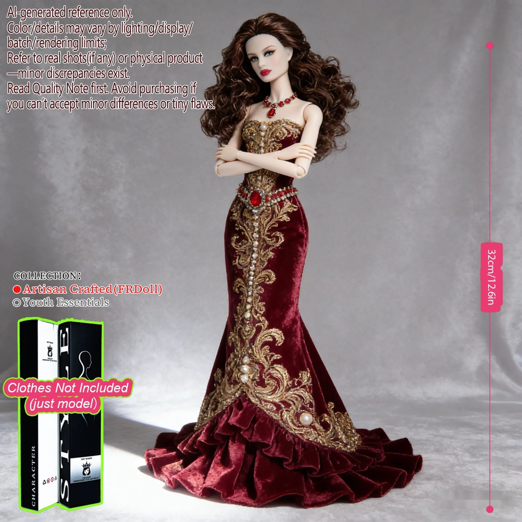 프로급 12.6인치 1/6 BJD 인형 - 12개 관절 조형물, 정교한 메이크업, 풍성한 머리카락, 데스크탑 장식품(의류 없음)